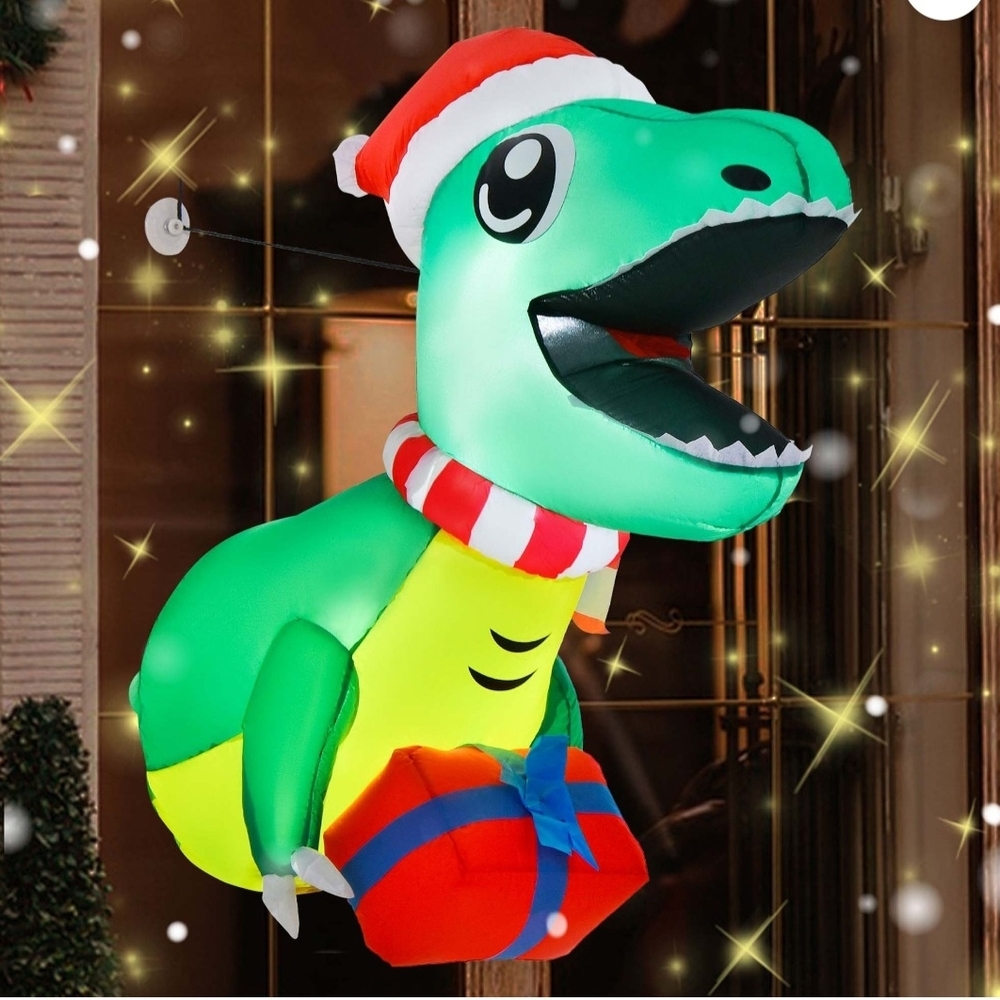 3.5' Christmas Inflatable Dinosaur Broke Out from Window, Outdoor Decor Dinosaur - Picture 3 of 6